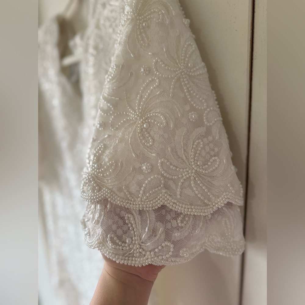 Brilliante by J.A. Beaded, Pearls, Scalloped, Embellished. Vintage Wedding Dress - Picture 3 of 15